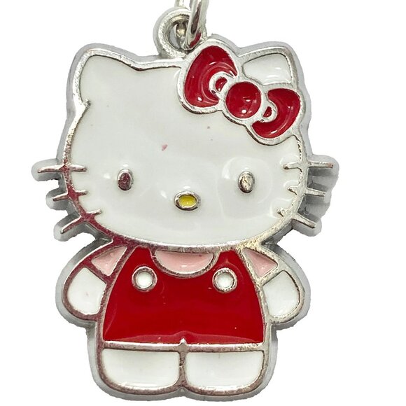 Hello Kitty Charm Clip On Zipper Pull Bag Purse Red Bow Enamel Silver Tone - Picture 2 of 8